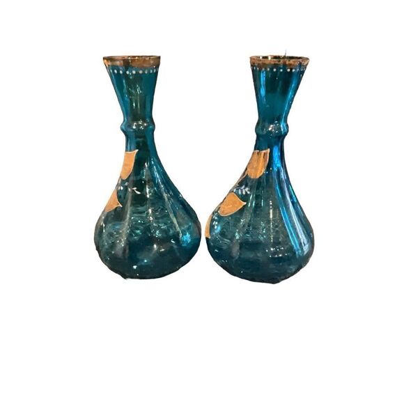 Victorian Blue Gilt Vases - Picture 5 of 8